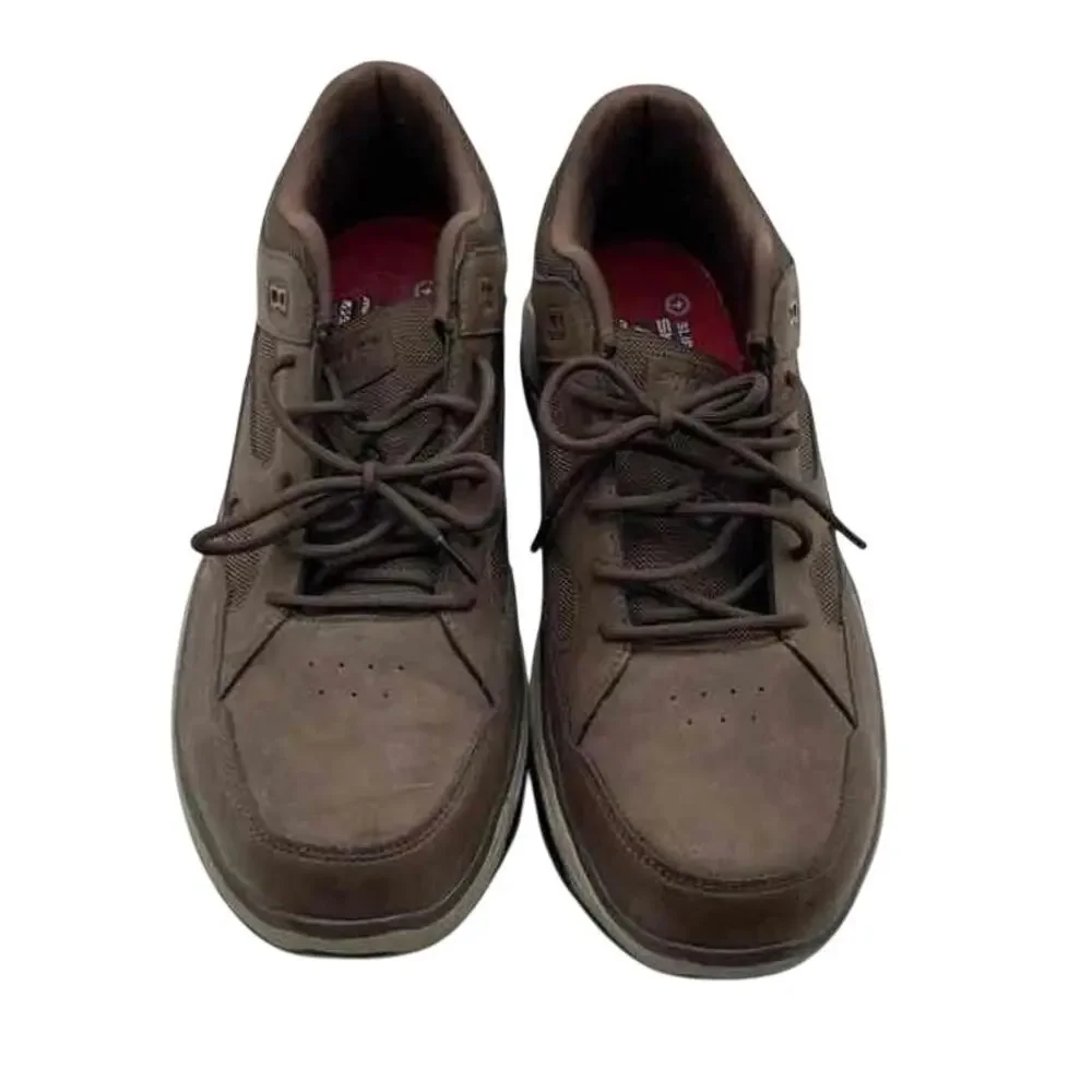SKECHERS MAX STOUT ST Brown Leather Alloy Toe Work Shoes Men’s Size 14 NWOB